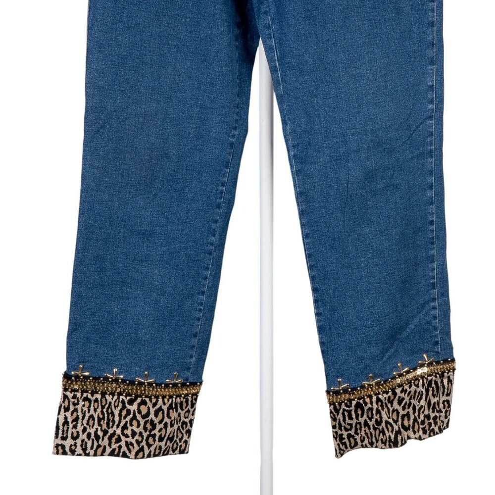 Gabby D VTG Jeans 8 Womens Leopard Print Accent Straight Blue Cotton Bead Sequin - Picture 3 of 5
